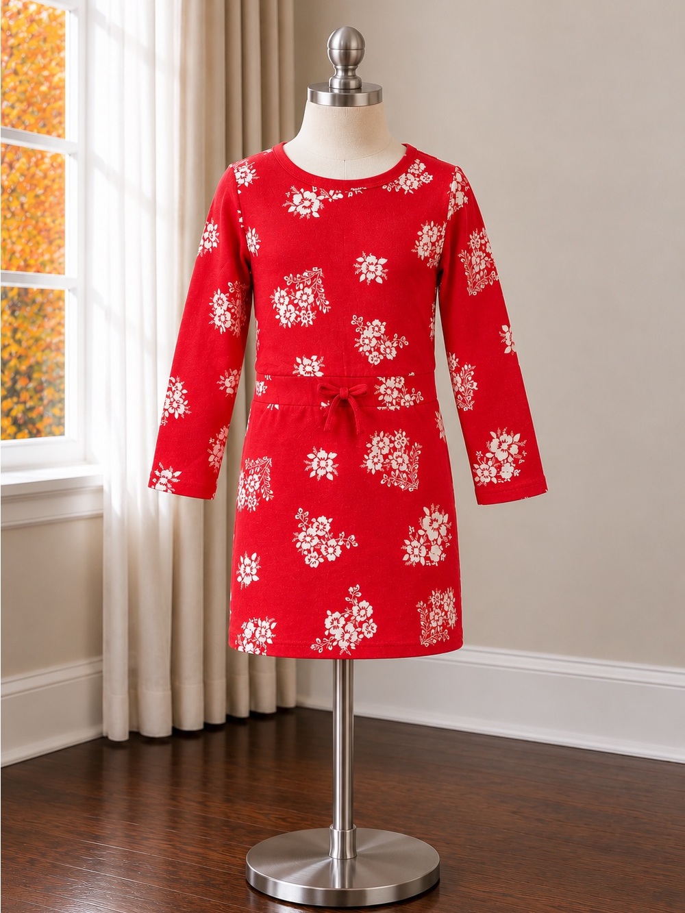 Old Navy Red Floral Long-Sleeve Dress